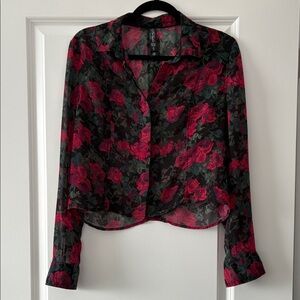 Pretty Little Liars x Aeropostale Size M Floral Sheer Button-Down Blouse